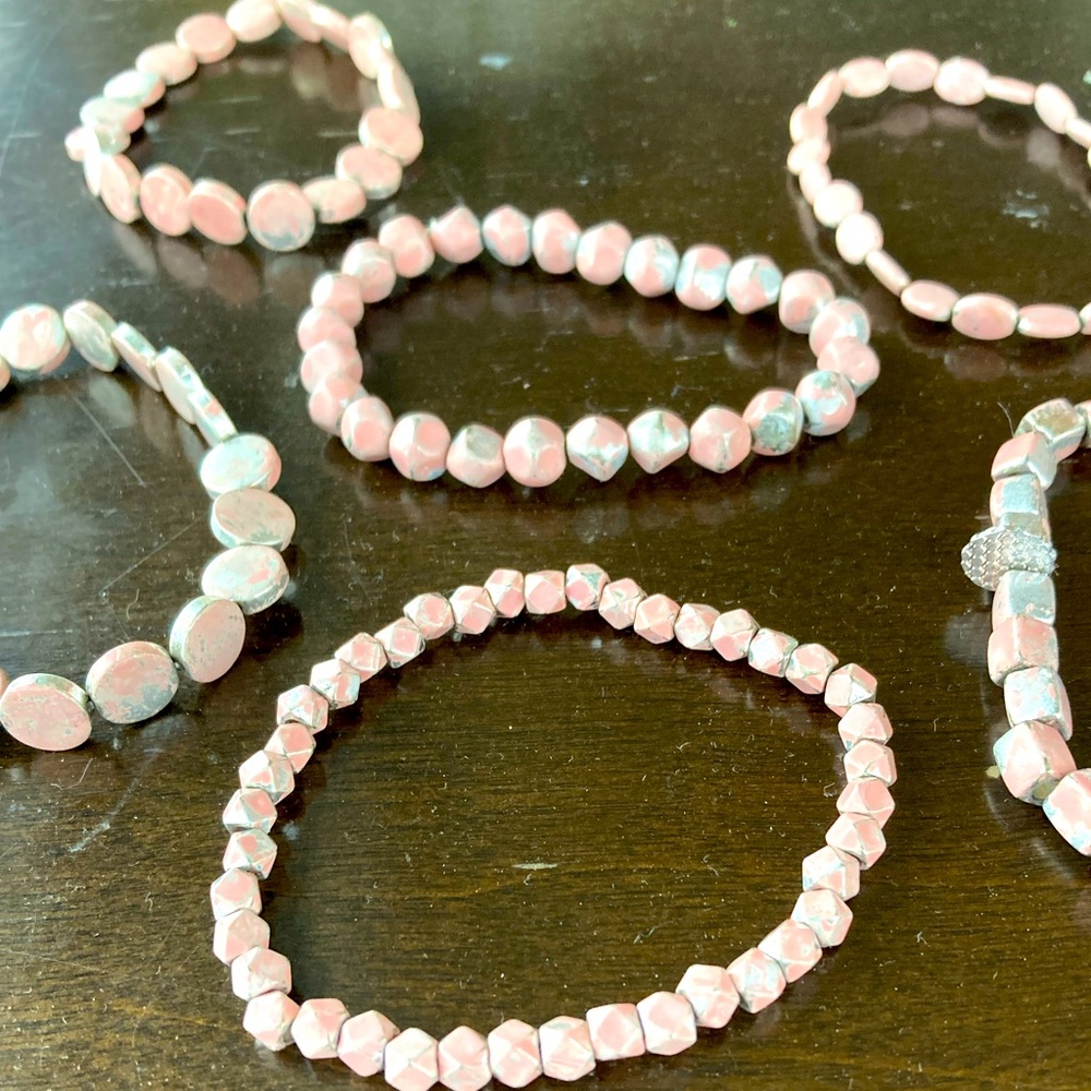 6 rustic pink bracelets